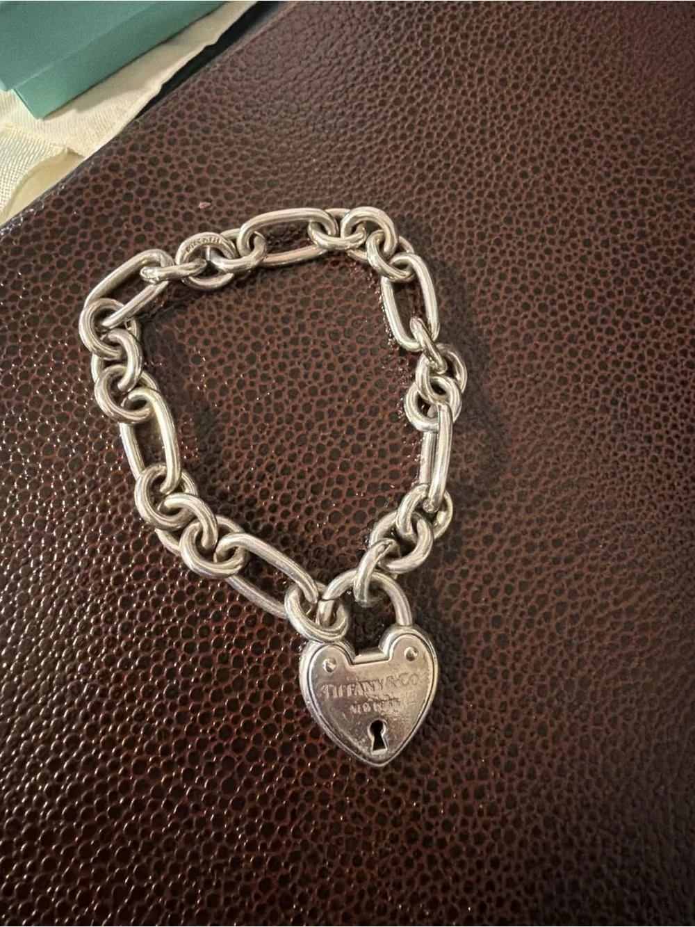 Tiffany & Co. Sterling Silver Heart lock padlock Tag Link Bracelet 8” long charm - Picture 2 of 6